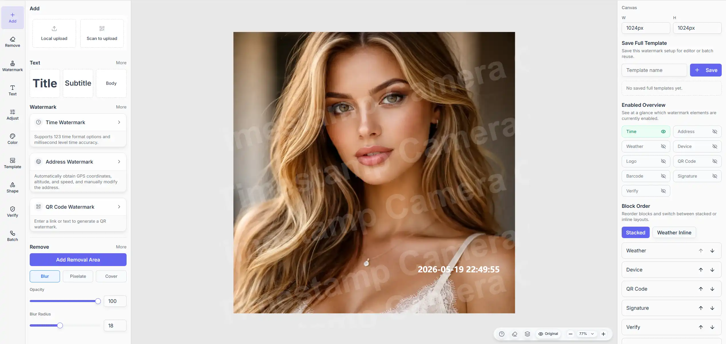 Timestamp camera editor result with a clear visible timestamp